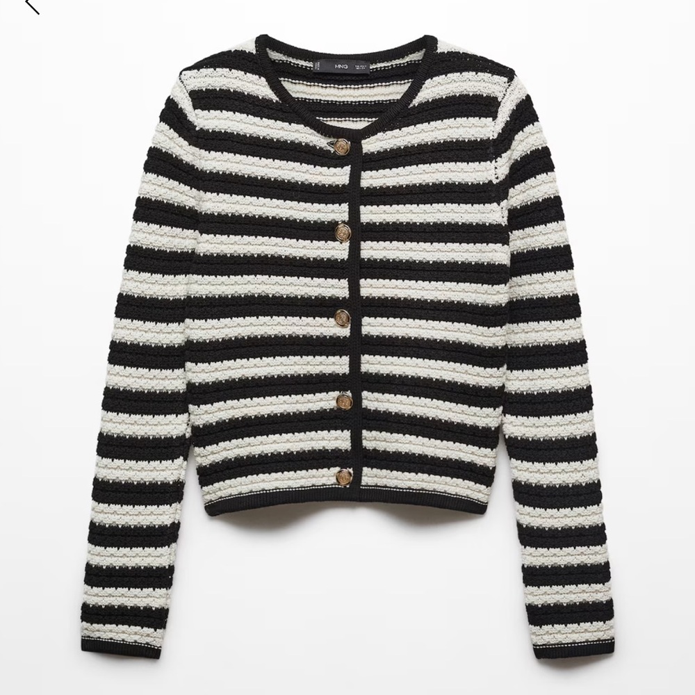 MANGO Striped Cardigan with Jewel Buttons